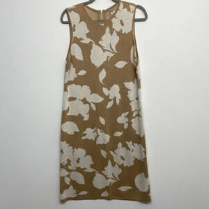 Ann Klein Sweater Tank Dress Floral Beige Midi Shi